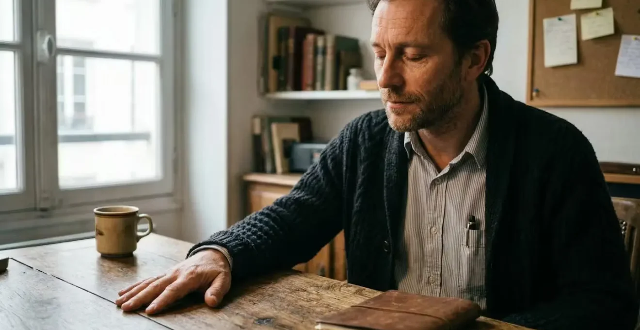 Personne les yeux fermés posant sa main sur une surface texturée avant d'écrire