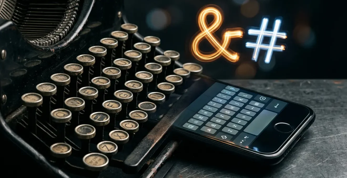 Composition abstraite montrant la transformation des symboles typographiques dans l'écriture moderne