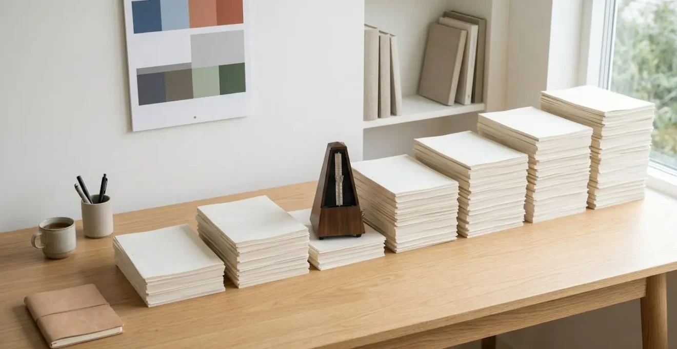 Un bureau d'écrivain avec calendrier de publication et manuscrits organisés méthodiquement