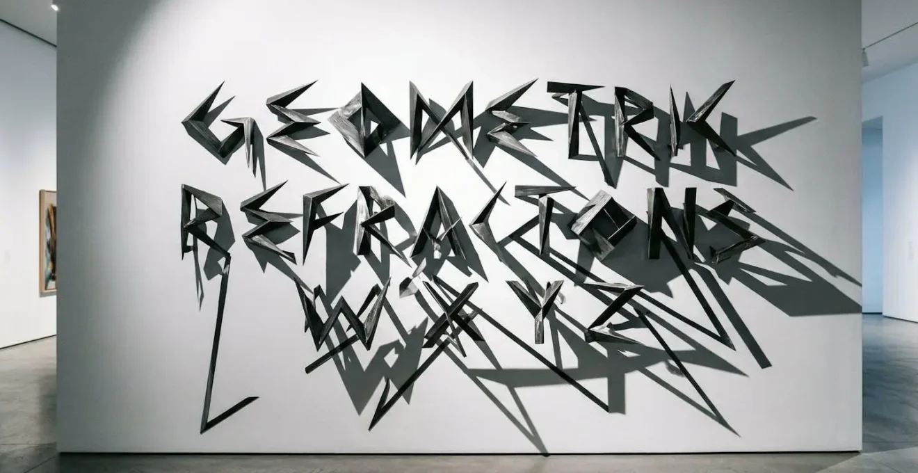 Installation artistique de lettres tridimensionnelles formant une sculpture poétique abstraite