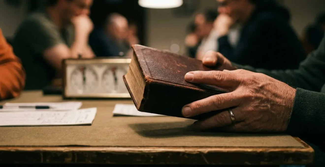 Arbitre de tournoi de Scrabble vérifiant un mot contesté avec concentration
