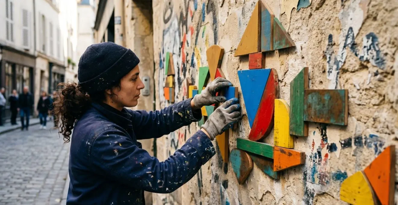 Street art abstrait jouant avec les formes typographiques et les symboles